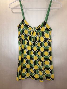 Ruby Sky Retro Geometric Print Knot Front Camisole Green Yellow Black Sz S